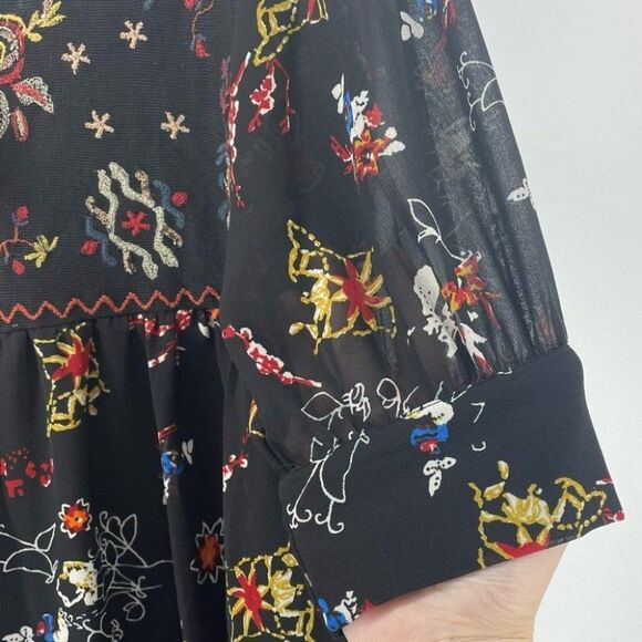 Philosophy Floral Embroidered Tassel Tie Neck Long Sleeve Boho Semi-Sheer Dress‎ - Picture 4 of 9